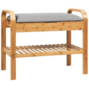 Shoe Rack Bench Bamboo with Storage Shelf-Natural - Color: Natural