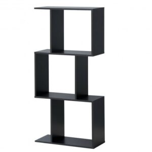 2/3/4 Tiers Wooden S-Shaped Bookcase for Living Room Bedroom Office-3-Tier - Color: Black - Size: 3-Tier
