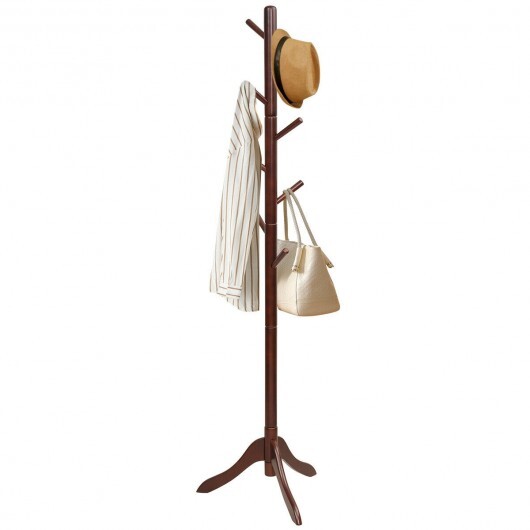 Adjustable Wooden Tree Coat Rack with 8 Hooks-Brown - Color: Brown - Image 5