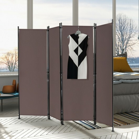 4-Panel Room Divider Folding Privacy Screen-Coffee - Color: Brown - Image 3