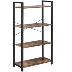 4-Tier Rustic Bookshelf Industrial Bookcase Diaplay Shelf Storage Rack-Brown - Color: Brown
