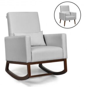 2-in-1 Fabric Upholstered Rocking Chair with Pillow-Light Gray - Color: Light Gray