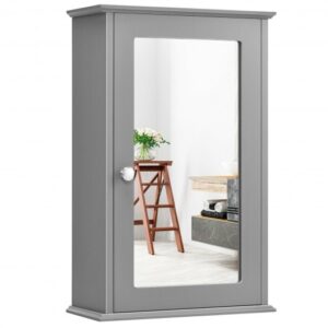 Bathroom Wall Cabinet with Single Mirror Door-Gray - Color: Gray