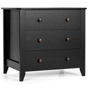 3 Drawer Dresser Chest of Drawers Bedside Table-Black - Color: Black