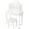 Kids Makeup Dressing Mirror Vanity Table Stool Set - Color: White