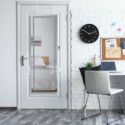 Mirrored Jewelry Armoire with Full Length Mirror and 2 Internal LED Lights-White - Color: White - Image 2