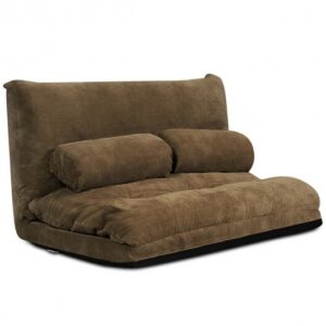 6-Position Adjustable Sleeper Lounge Couch with 2 Pillows-Coffee - Color: Brown