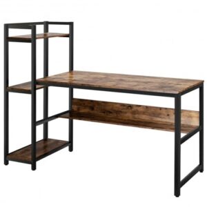 59-Inch Computer Desk Home Office Workstation 4-Tier Storage Shelves-Rustic Browm - Color: Rustic Brown
