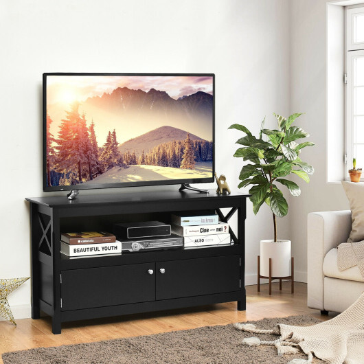 TV Stand Entertainment Center with Charging Station for TVs up to 50 Inch-Black - Color: Black - Image 2