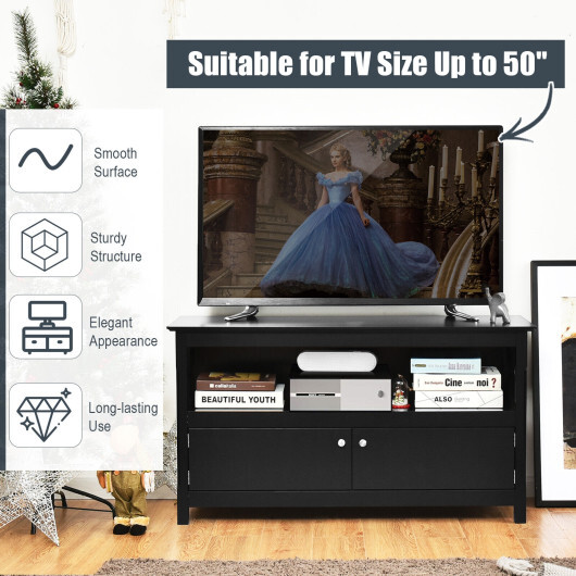 TV Stand Entertainment Center with Charging Station for TVs up to 50 Inch-Black - Color: Black - Image 3