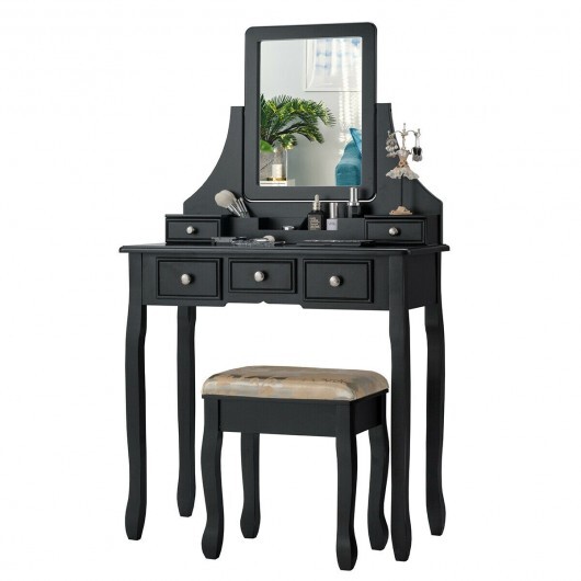 5 Drawers Removable Box Makeup Dressing Vanity Set-Black - Color: Black - Image 3