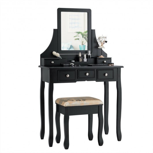5 Drawers Removable Box Makeup Dressing Vanity Set-Black - Color: Black - Image 4