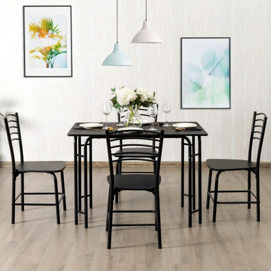 5 Pieces Wood Rectangular Dining Table Set - Color: Black - Image 3