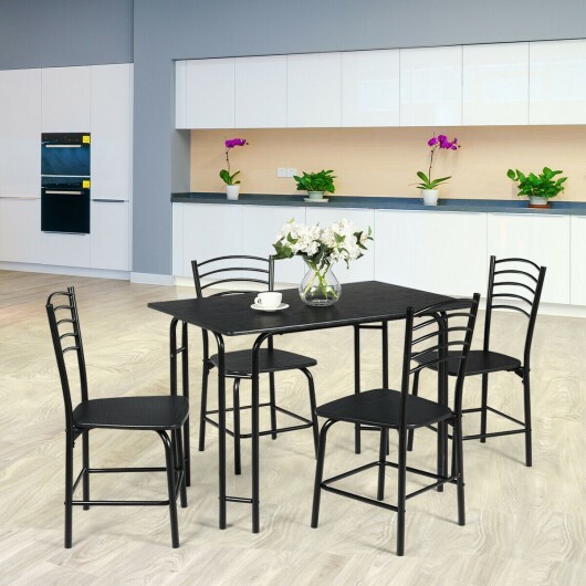 5 Pieces Wood Rectangular Dining Table Set - Color: Black - Image 4