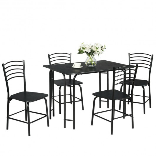 5 Pieces Wood Rectangular Dining Table Set - Color: Black - Image 5