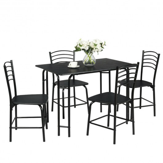 5 Pieces Wood Rectangular Dining Table Set - Color: Black - Image 6