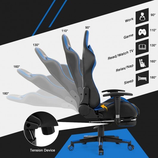 Massage Gaming Chair with Footrest-Blue - Color: Blue - Image 5