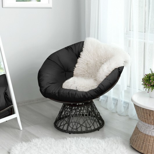 Rattan Papasan Chair Ergonomic 360-degree Swivel Soft Cushion Garden-Black - Color: Black - Image 3