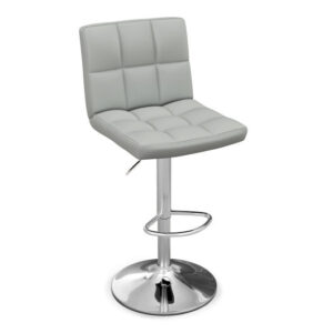 Armless PU Leather Bar Stool with Adjustable Height and Swivel Seat-Gray - Color: Gray