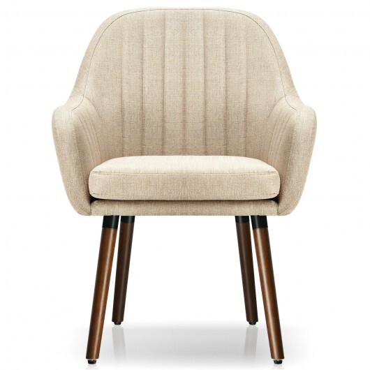 Set of 2 Fabric Upholstered Accent Chairs with Wooden Legs-Beige - Color: Beige - Image 5