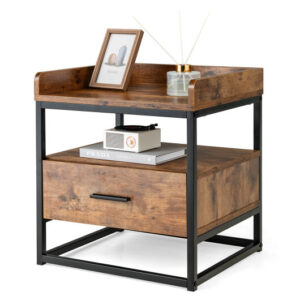 3-tier Nightstand with Drawer and Raised Top Baffles - Color: Rustic Brown