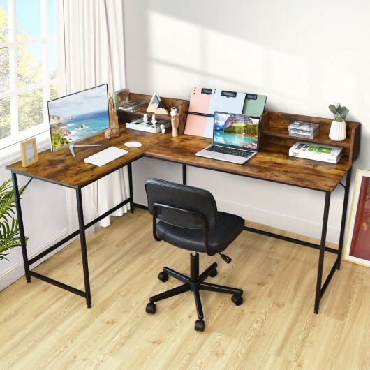 5.5 Inch L-shaped Computer Desk with Bookshelf-Rustic Brown - Color: Rustic Brown - Image 2