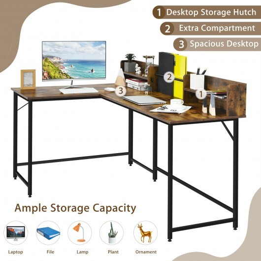 5.5 Inch L-shaped Computer Desk with Bookshelf-Rustic Brown - Color: Rustic Brown - Image 3