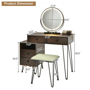 Vanity Set Modern Dressing Table with Mirror and Lipstick Storage Box-Brown - Color: Brown