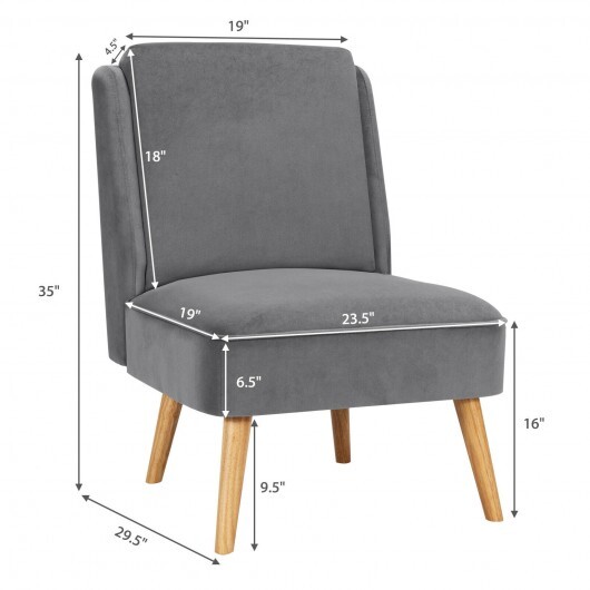 Velvet Accent Armless Side Chair with Rubber Wood Legs for Bedroom-Gray - Color: Gray - Image 4