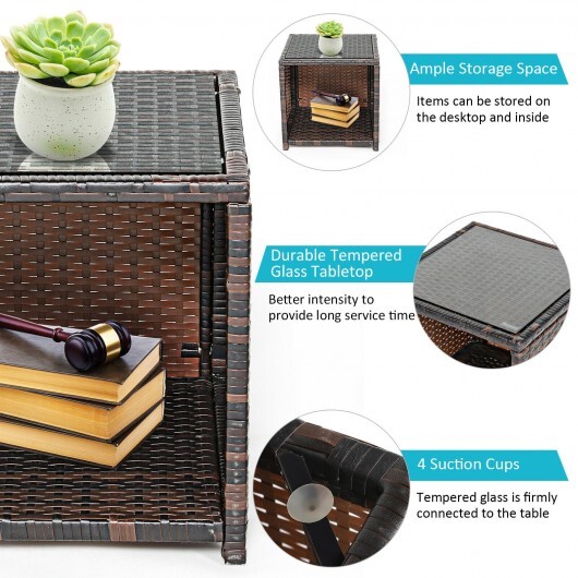 3 Pieces PE Rattan Wicker Furniture Set with Cushion Sofa Coffee Table for Garden-Turquoise - Color: Turquoise - Image 6