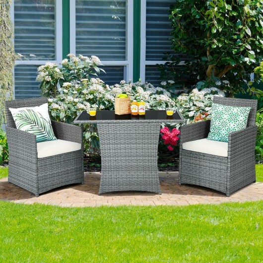 3 Pieces Patio Rattan Furniture Set with Cushioned Armrest Sofa-White - Color: White - Image 2