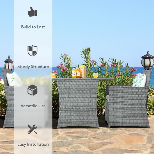 3 Pieces Patio Rattan Furniture Set with Cushioned Armrest Sofa-White - Color: White - Image 5