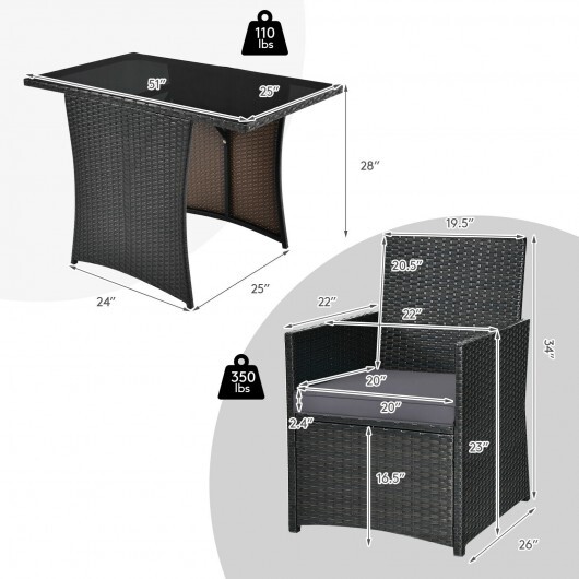 3 Pieces Patio Rattan Furniture Set with Cushion and Sofa Armrest-Gray - Color: Gray - Image 4