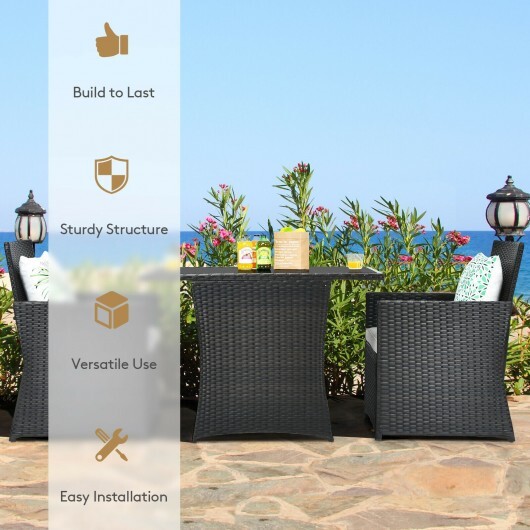 3 Pieces Patio Rattan Furniture Set with Cushion and Sofa Armrest-White - Color: White - Image 3