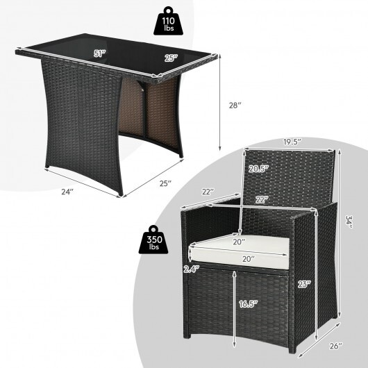 3 Pieces Patio Rattan Furniture Set with Cushion and Sofa Armrest-White - Color: White - Image 4