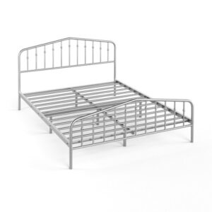 Queen Size Metal Bed Frame Platform Headboard and Footboard with Storage-Silver - Color: Silver - Size: Queen Size