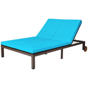 2-Person Patio Rattan Lounge Chair with Adjustable Backrest-Turquoise - Color: Turquoise