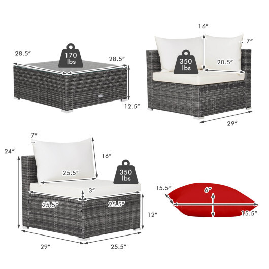 7 Pieces Patio Rattan Furniture Set Sectional Sofa Garden Cushion-White - Color: White - Image 4