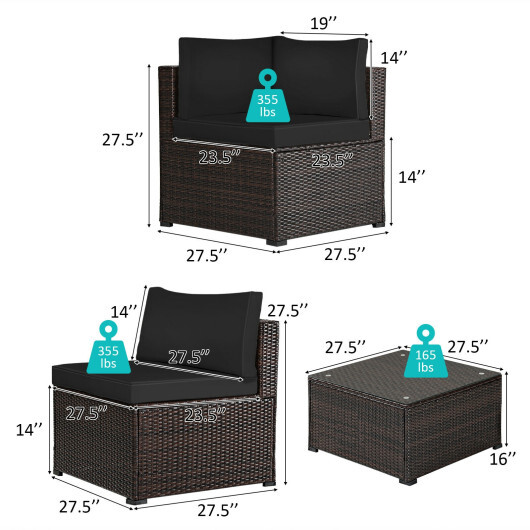 6 Pieces Patio Furniture Sofa Set with Cushions for Outdoor-Black - Color: Black - Image 4