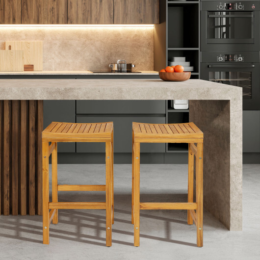 30-Inch Height Bar Chair with Saddle Shaped Seat and Sturdy Footrest-Set of 2 - Color: Natural - Image 2