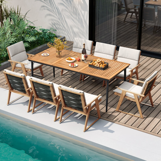 79 Inch Acacia Wood Outdoor Dining Table for 8 with 1.9 Inch Umbrella Hole - Color: Navy - Image 3
