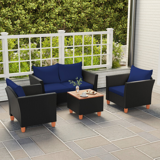 4 Pieces Outdoor Conversation Set with Storage Coffee Table-Navy - Color: Navy - Image 2