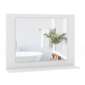 Rectangle Bathroom Mirror with Shelf 23.5 x 17.5 Inch and Wood Frame-White - Color: White