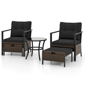 4 Piece Outdoor Furniture Set with Glass Topped Coffee Table-Black - Color: Black