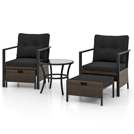 4 Piece Outdoor Furniture Set with Glass Topped Coffee Table-Black - Color: Black