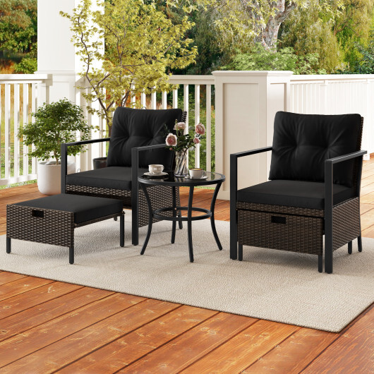 4 Piece Outdoor Furniture Set with Glass Topped Coffee Table-Black - Color: Black - Image 2