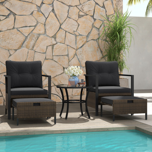 4 Piece Outdoor Furniture Set with Glass Topped Coffee Table-Black - Color: Black - Image 3