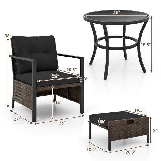4 Piece Outdoor Furniture Set with Glass Topped Coffee Table-Black - Color: Black - Image 4