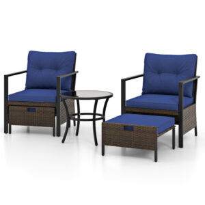 4 Piece Outdoor Furniture Set with Glass Topped Coffee Table-Navy - Color: Navy