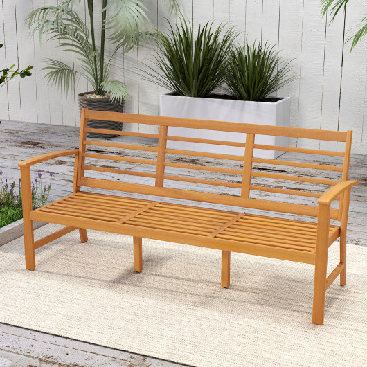 Patio 64 Inch Wood Bench with Seat Cushion and Slatted Seat for Backyard-Off White - Color: Off White - Image 5
